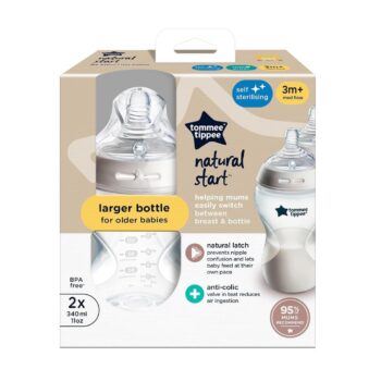 Tommee Tippee Natural Start Feeding Bottles 2 Pack 340ml -3M+