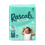 Rascals Premium Adhesive Newborn Nappy Diapers Size 1 (3-5 Kgs) - 54 Pieces