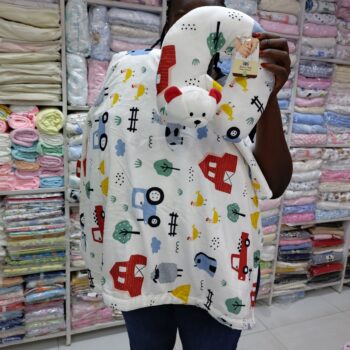 Multicoloured New Baby Shawl and Neck Pillow Set