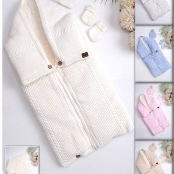 Knitted Swaddle With Matching Socks & Cap